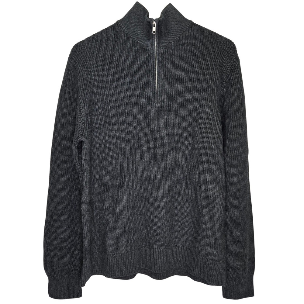 Quince Mens Organic Cotton Ribbed Stitch Quarter-Zip‎ Sweater Charcoal Heather L